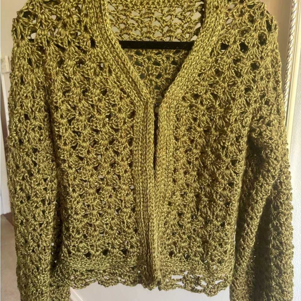 Elegant Olive Women's Crochet Cardigan